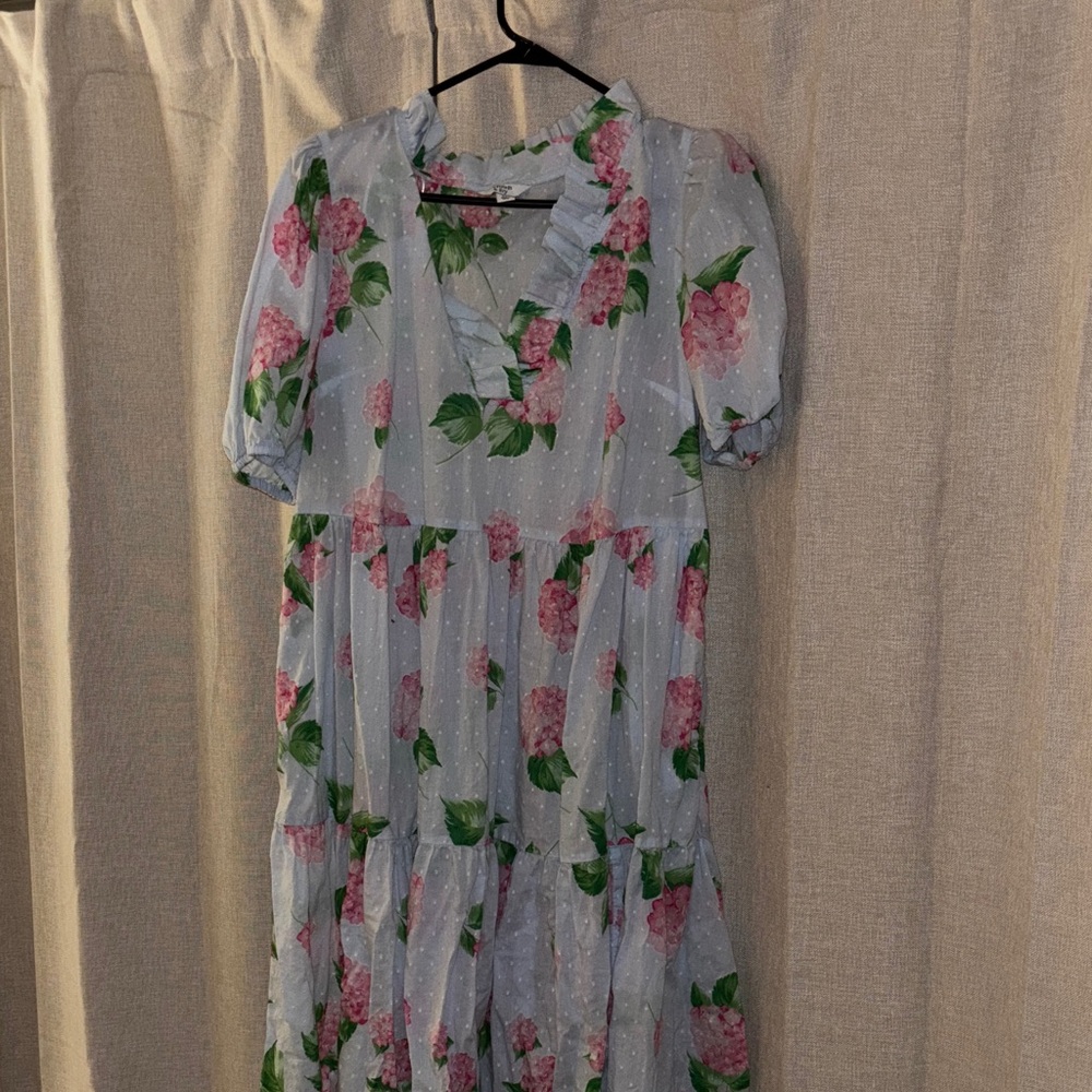 Crown & Ivy Light Blue Dress with Pink and Green Floral